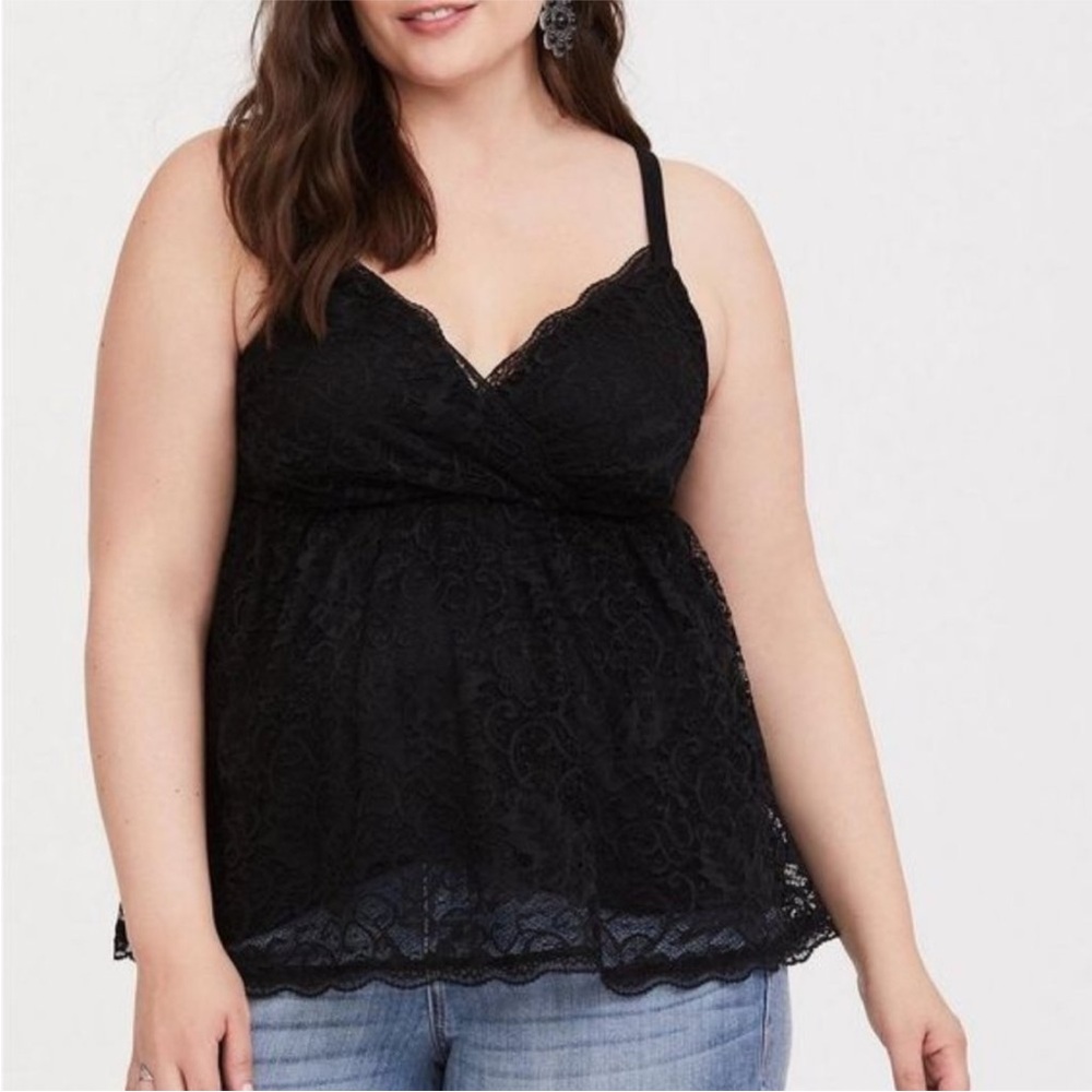 Nwt Torrid black lace babydoll surplice tank top cami